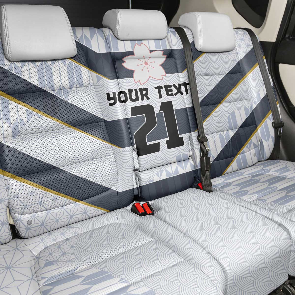 Japan Pacific Rugby 2022-23 Custom Back Car Seat Cover Black Sakura Japanese Wave Pattern