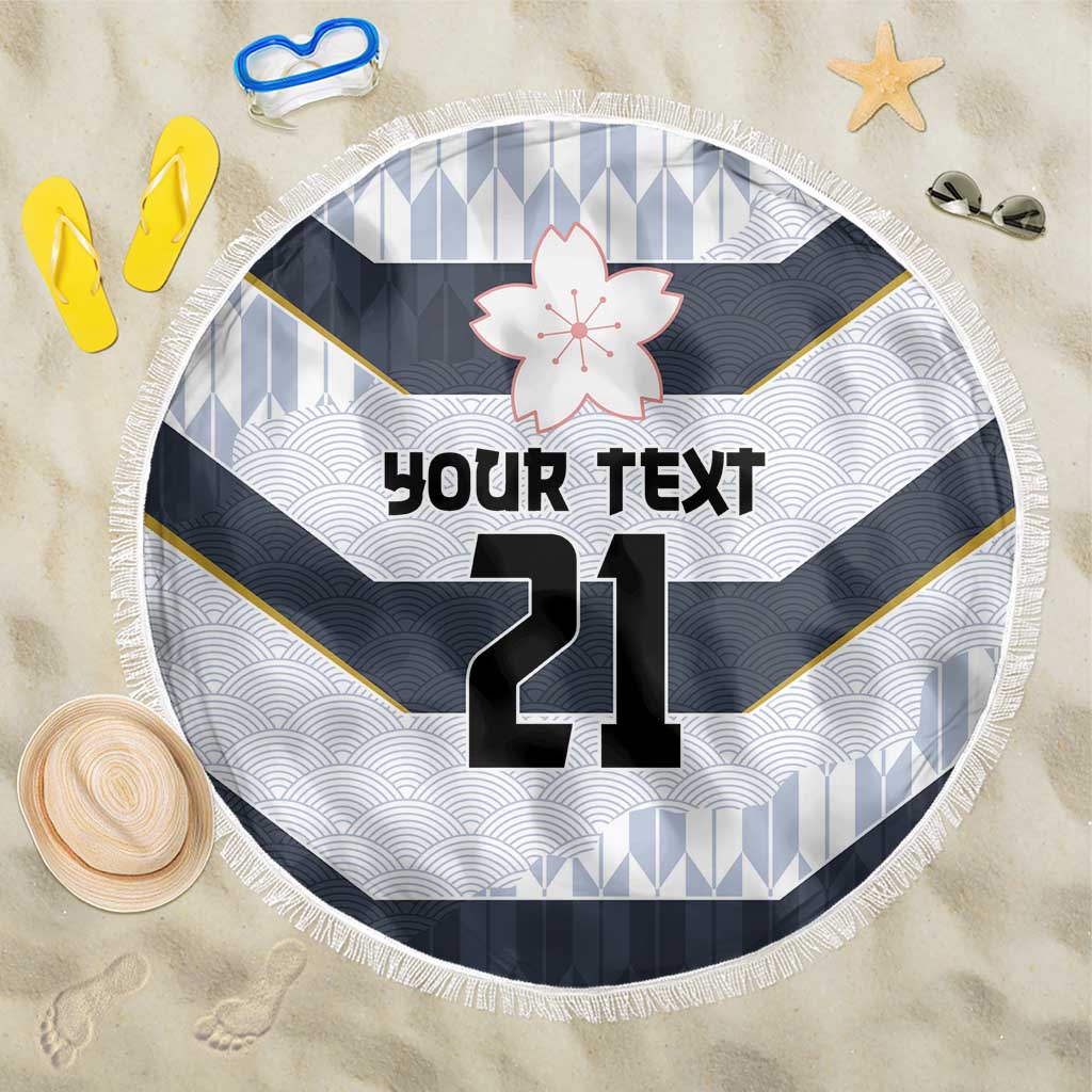 Japan Pacific Rugby 2022-23 Custom Beach Blanket Black Sakura Japanese Wave Pattern
