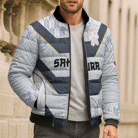 Japan Pacific Rugby 2022-23 Custom Bomber Puffer Jacket Black Sakura Japanese Wave Pattern - Polynesian Pride