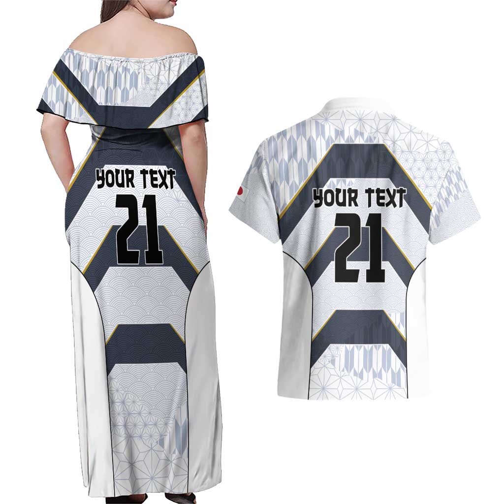 Japan Pacific Rugby 2022-23 Custom Couples Matching Off Shoulder Maxi Dress and Hawaiian Shirt Black Sakura Japanese Wave Pattern