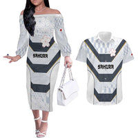 Japan Pacific Rugby 2022-23 Custom Couples Matching Off The Shoulder Long Sleeve Dress and Hawaiian Shirt Black Sakura Japanese Wave Pattern