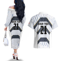 Japan Pacific Rugby 2022-23 Custom Couples Matching Off The Shoulder Long Sleeve Dress and Hawaiian Shirt Black Sakura Japanese Wave Pattern