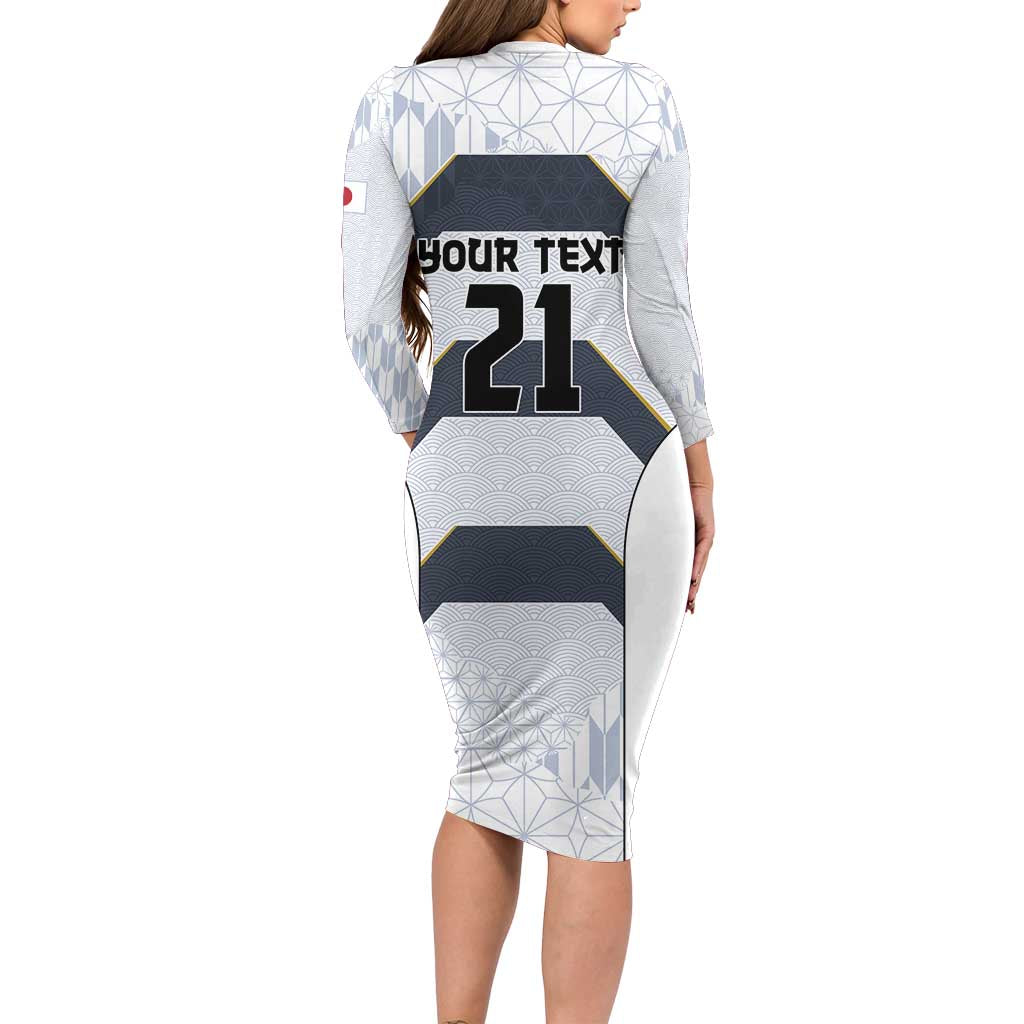 Japan Pacific Rugby 2022-23 Custom Family Matching Long Sleeve Bodycon Dress and Hawaiian Shirt Black Sakura Japanese Wave Pattern