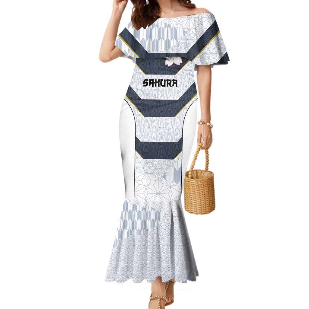Japan Pacific Rugby 2022-23 Custom Family Matching Mermaid Dress and Hawaiian Shirt Black Sakura Japanese Wave Pattern LT9 Mom's Dress Black - Polynesian Pride