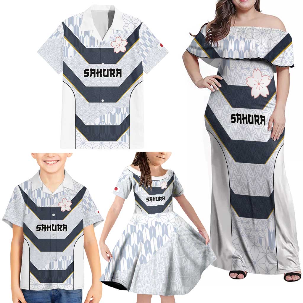 Japan Pacific Rugby 2022-23 Custom Family Matching Off Shoulder Maxi Dress and Hawaiian Shirt Black Sakura Japanese Wave Pattern LT9 - Polynesian Pride