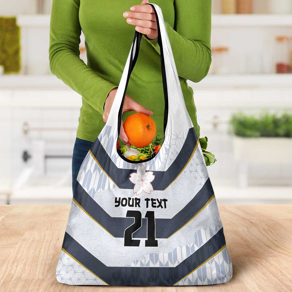 Japan Pacific Rugby 2022-23 Custom Grocery Bag Black Sakura Japanese Wave Pattern LT9 - Polynesian Pride