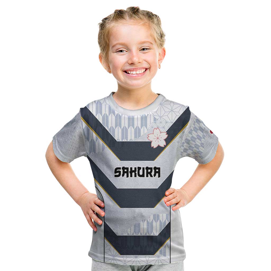 Japan Pacific Rugby 2022-23 Custom Kid T Shirt Black Sakura Japanese Wave Pattern
