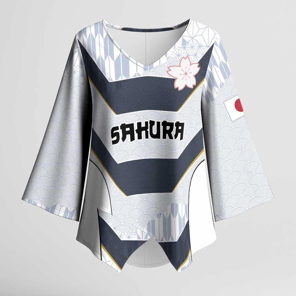 Japan Pacific Rugby 2022-23 Custom Kimono Sleeve Blouse Black Sakura Japanese Wave Pattern LT9 Female Black - Polynesian Pride