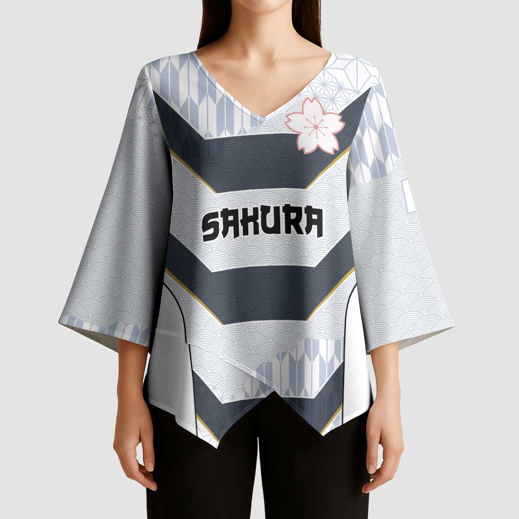 Japan Pacific Rugby 2022-23 Custom Kimono Sleeve Blouse Black Sakura Japanese Wave Pattern LT9 - Polynesian Pride