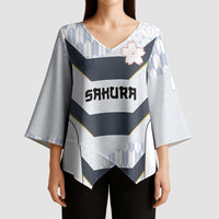 Japan Pacific Rugby 2022-23 Custom Kimono Sleeve Blouse Black Sakura Japanese Wave Pattern LT9 - Polynesian Pride