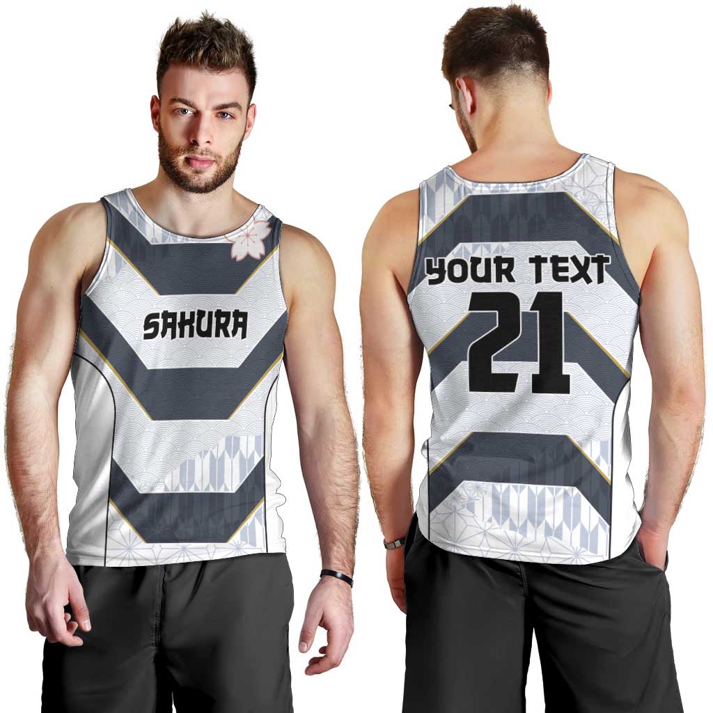 Japan Pacific Rugby 2022-23 Custom Men Tank Top Black Sakura Japanese Wave Pattern