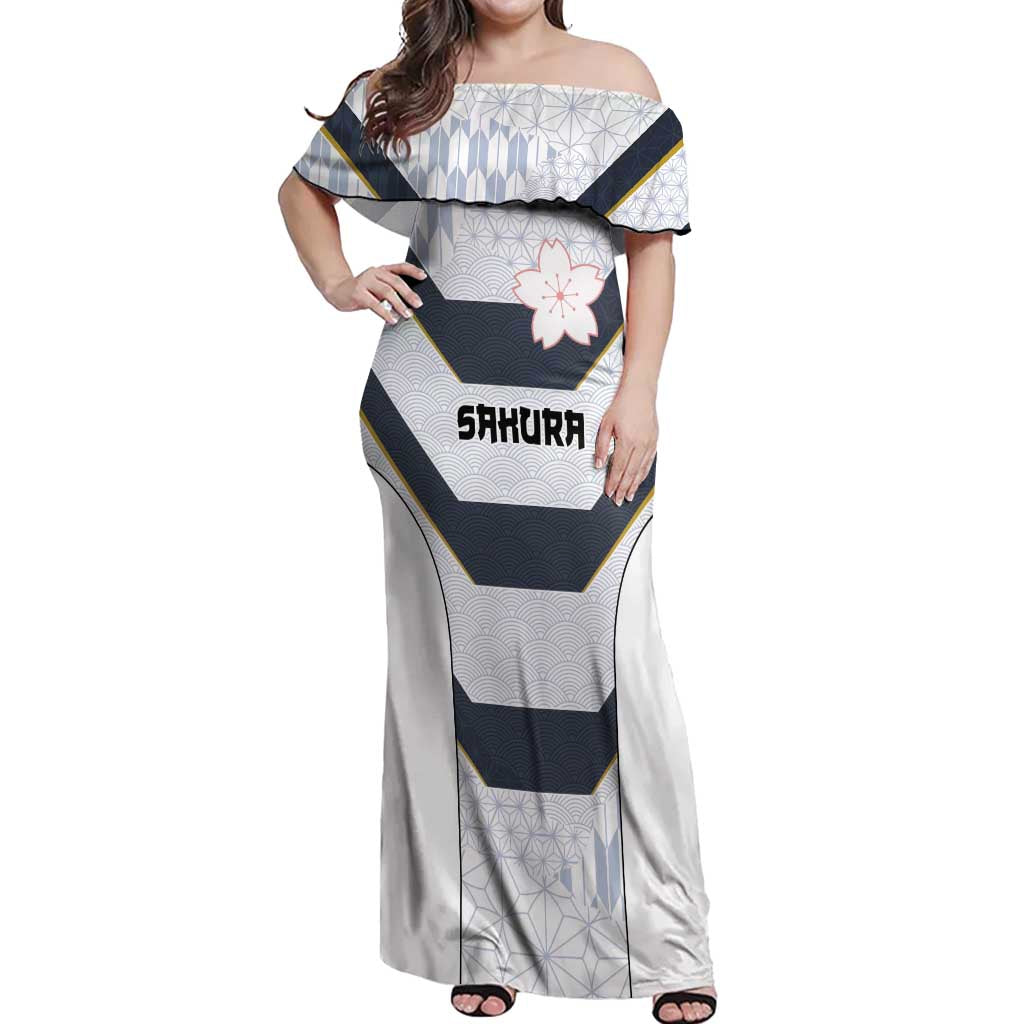 Japan Pacific Rugby 2022-23 Custom Off Shoulder Maxi Dress Black Sakura Japanese Wave Pattern