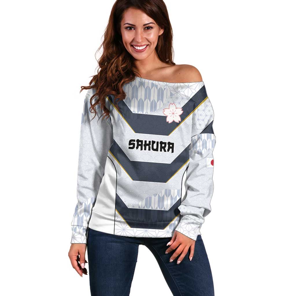 Japan Pacific Rugby 2022-23 Custom Off Shoulder Sweater Black Sakura Japanese Wave Pattern