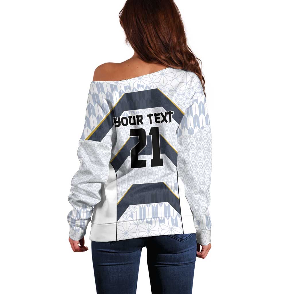Japan Pacific Rugby 2022-23 Custom Off Shoulder Sweater Black Sakura Japanese Wave Pattern