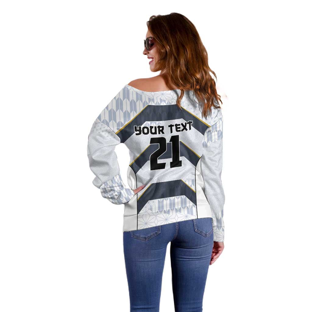 Japan Pacific Rugby 2022-23 Custom Off Shoulder Sweater Black Sakura Japanese Wave Pattern