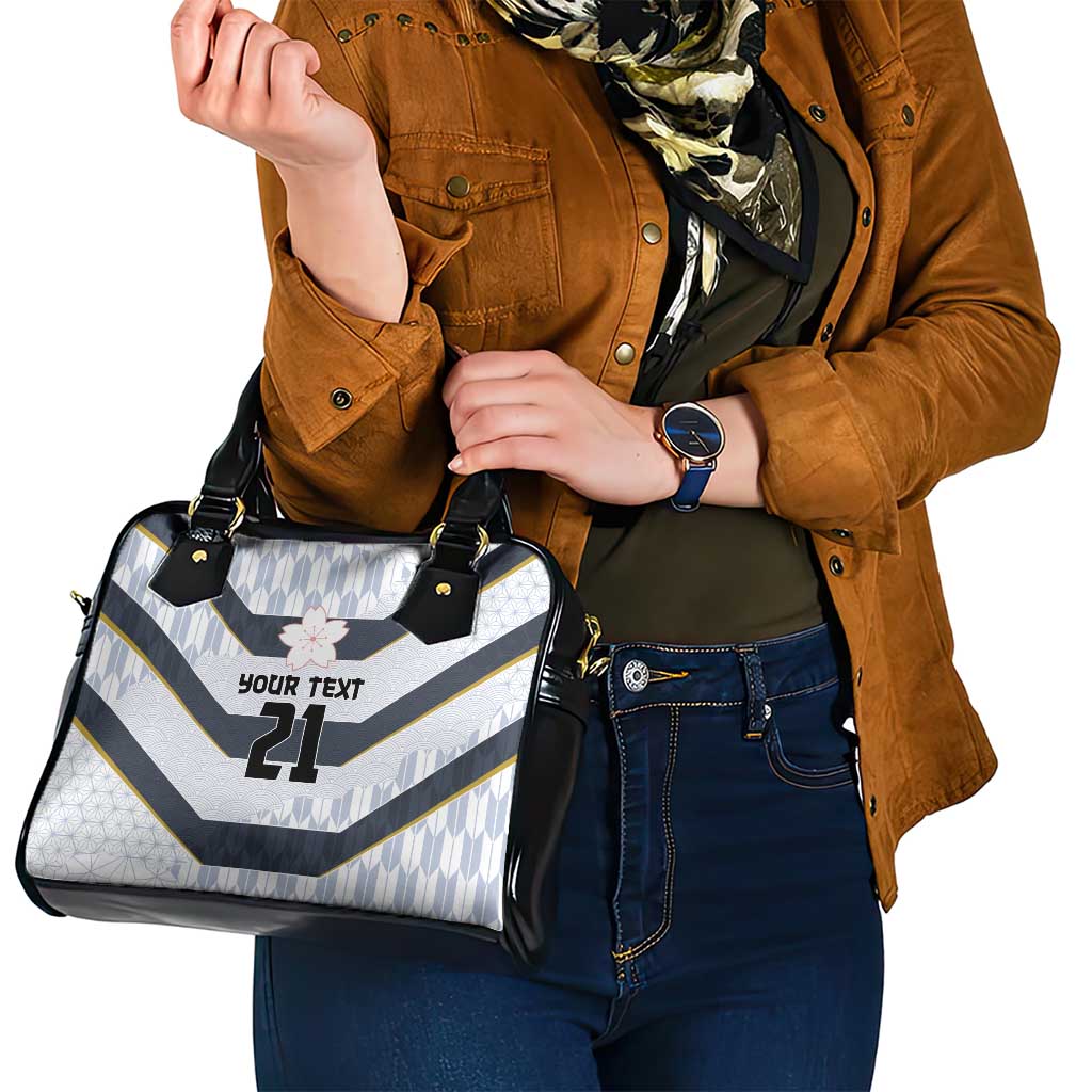 Japan Pacific Rugby 2022-23 Custom Shoulder Handbag Black Sakura Japanese Wave Pattern