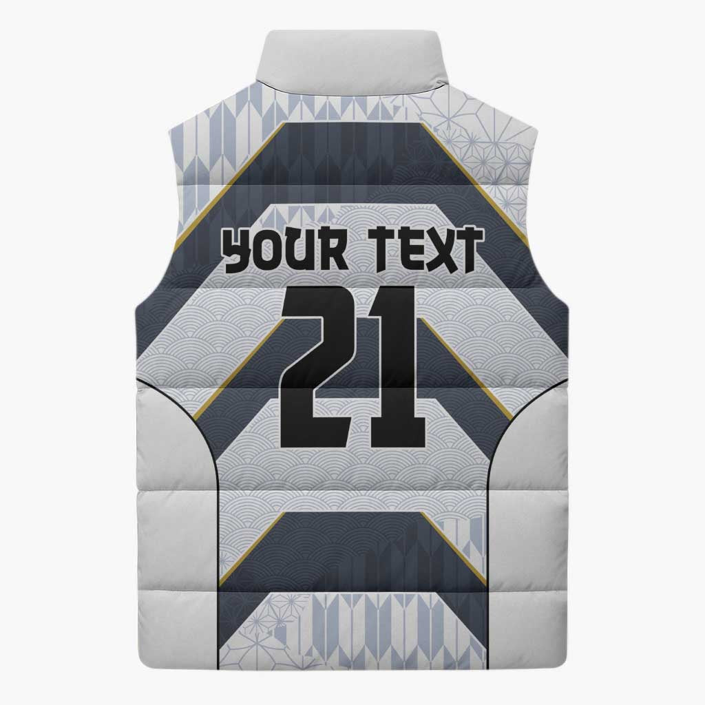 Japan Pacific Rugby 2022-23 Custom Sleeveless Puffer Jacket Black Sakura Japanese Wave Pattern - Polynesian Pride