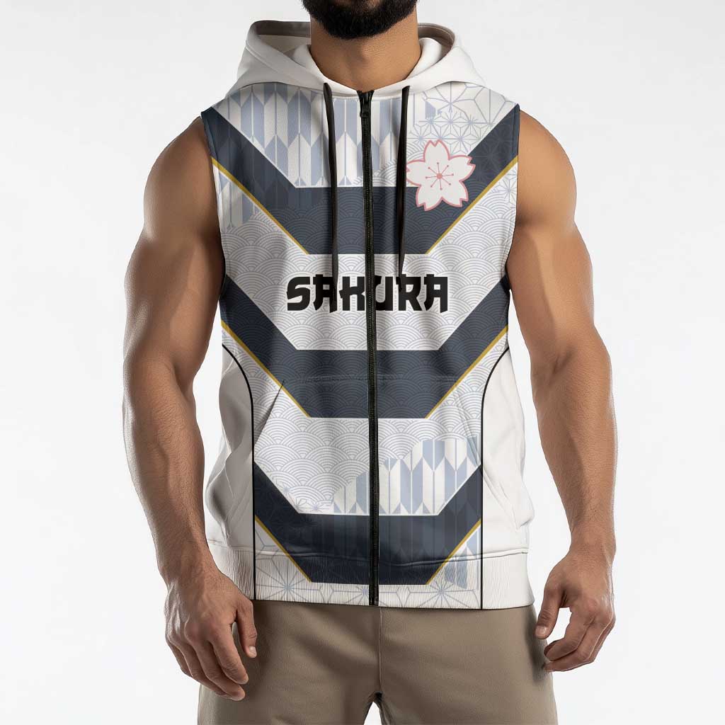 Japan Pacific Rugby 2022-23 Custom Sleeveless Zip Hoodie Black Sakura Japanese Wave Pattern - Polynesian Pride