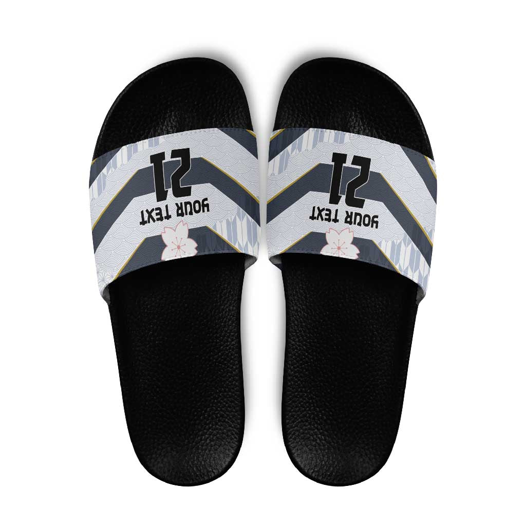Japan Pacific Rugby 2022-23 Custom Slide Sandals Black Sakura Japanese Wave Pattern - Polynesian Pride