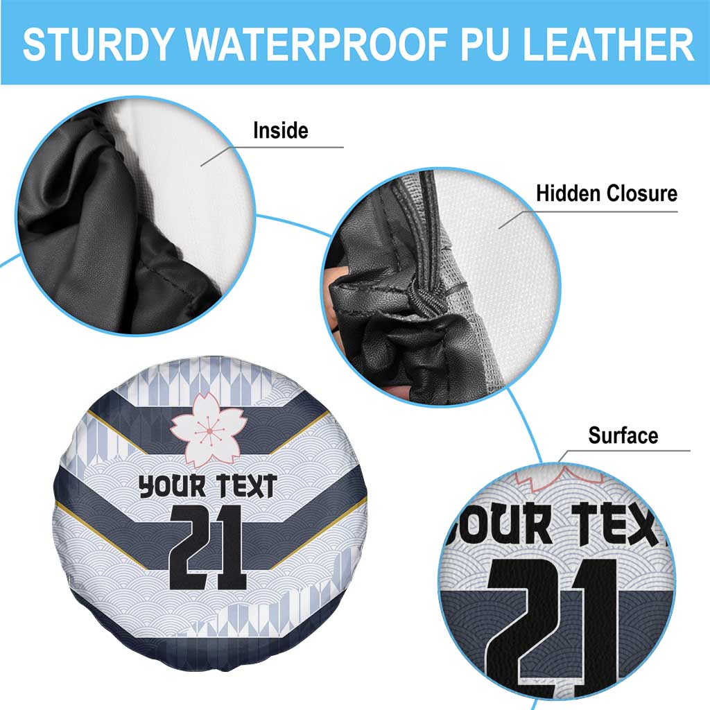 Japan Pacific Rugby 2022-23 Custom Spare Tire Cover Black Sakura Japanese Wave Pattern