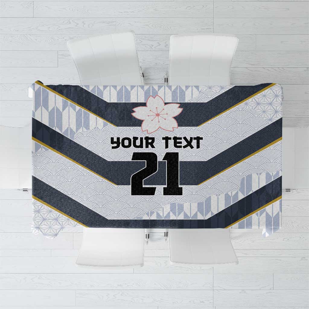Japan Pacific Rugby 2022-23 Custom Tablecloth Black Sakura Japanese Wave Pattern