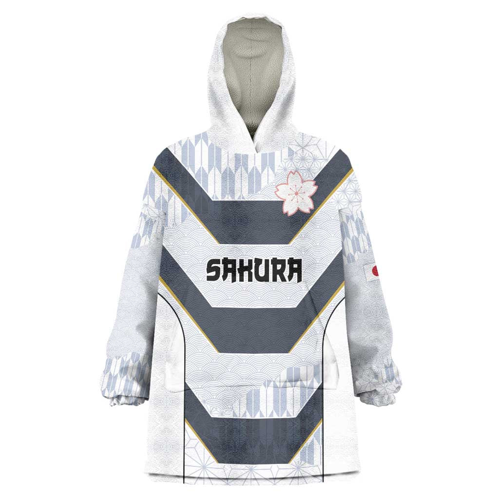 Japan Pacific Rugby 2022-23 Custom Wearable Blanket Hoodie Black Sakura Japanese Wave Pattern