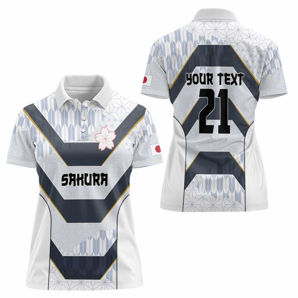 Japan Pacific Rugby 2022-23 Custom Women Polo Shirt Black Sakura Japanese Wave Pattern