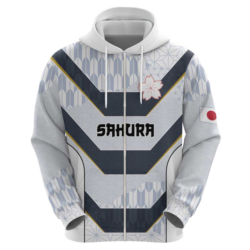 Japan Pacific Rugby 2022-23 Custom Zip Hoodie Black Sakura Japanese Wave Pattern