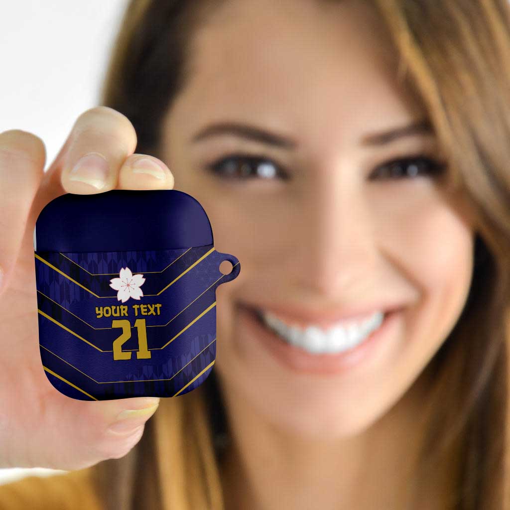 Japan Pacific Rugby 2022-23 Custom AirPods Case Blue Sakura Japanese Wave Pattern - Polynesian Pride