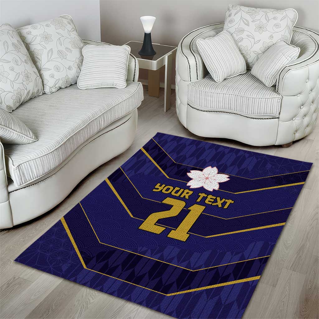 Japan Pacific Rugby 2022-23 Custom Area Rug Blue Sakura Japanese Wave Pattern
