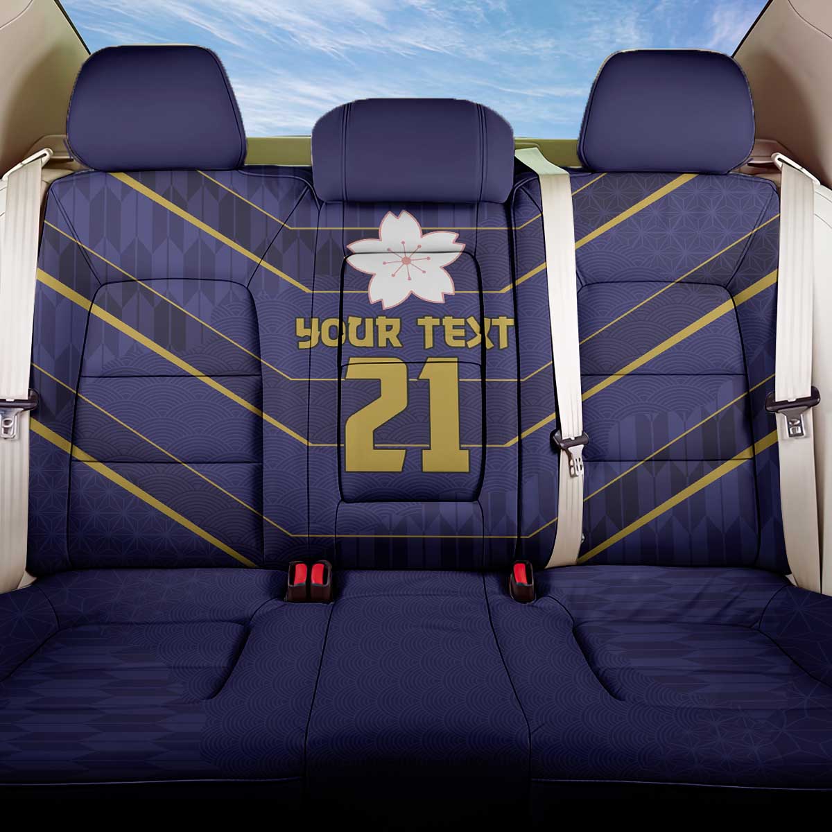 Japan Pacific Rugby 2022-23 Custom Back Car Seat Cover Blue Sakura Japanese Wave Pattern