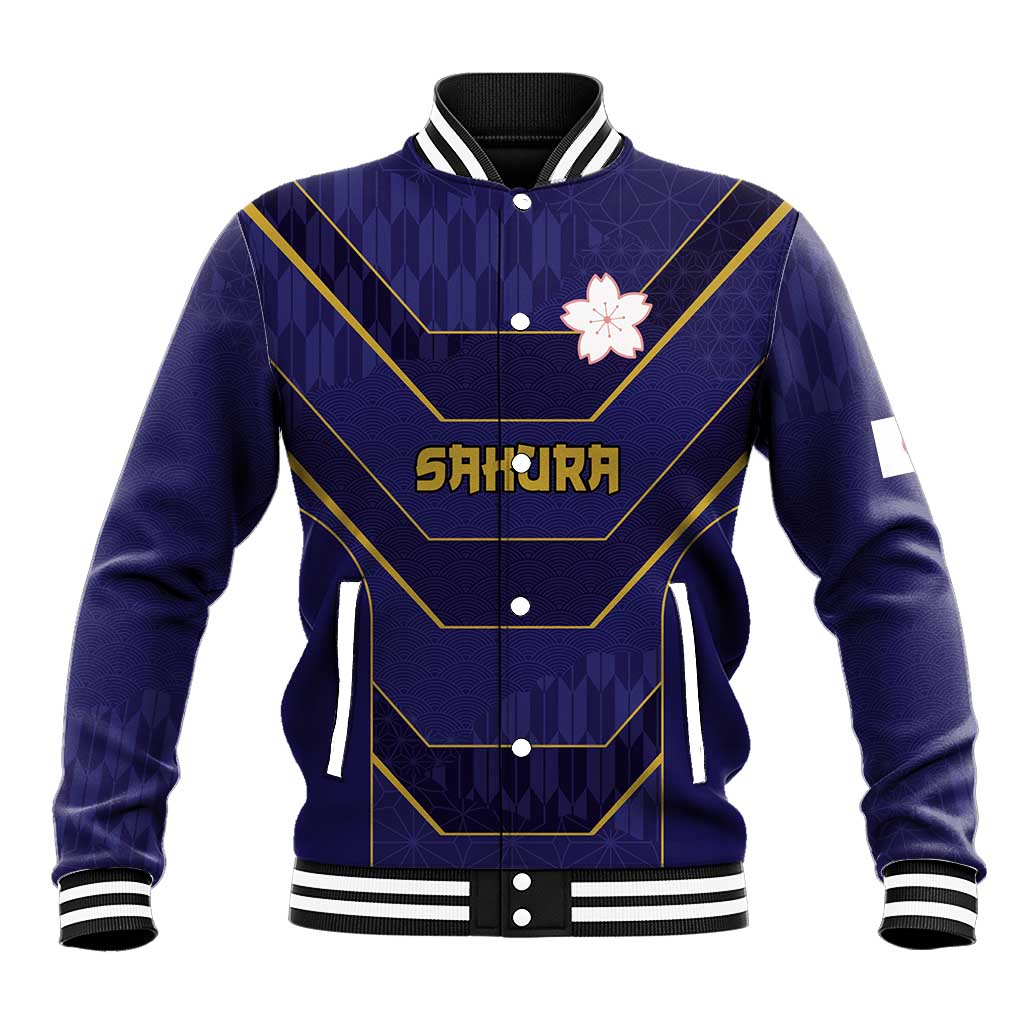 Japan Pacific Rugby 2022-23 Custom Baseball Jacket Blue Sakura Japanese Wave Pattern