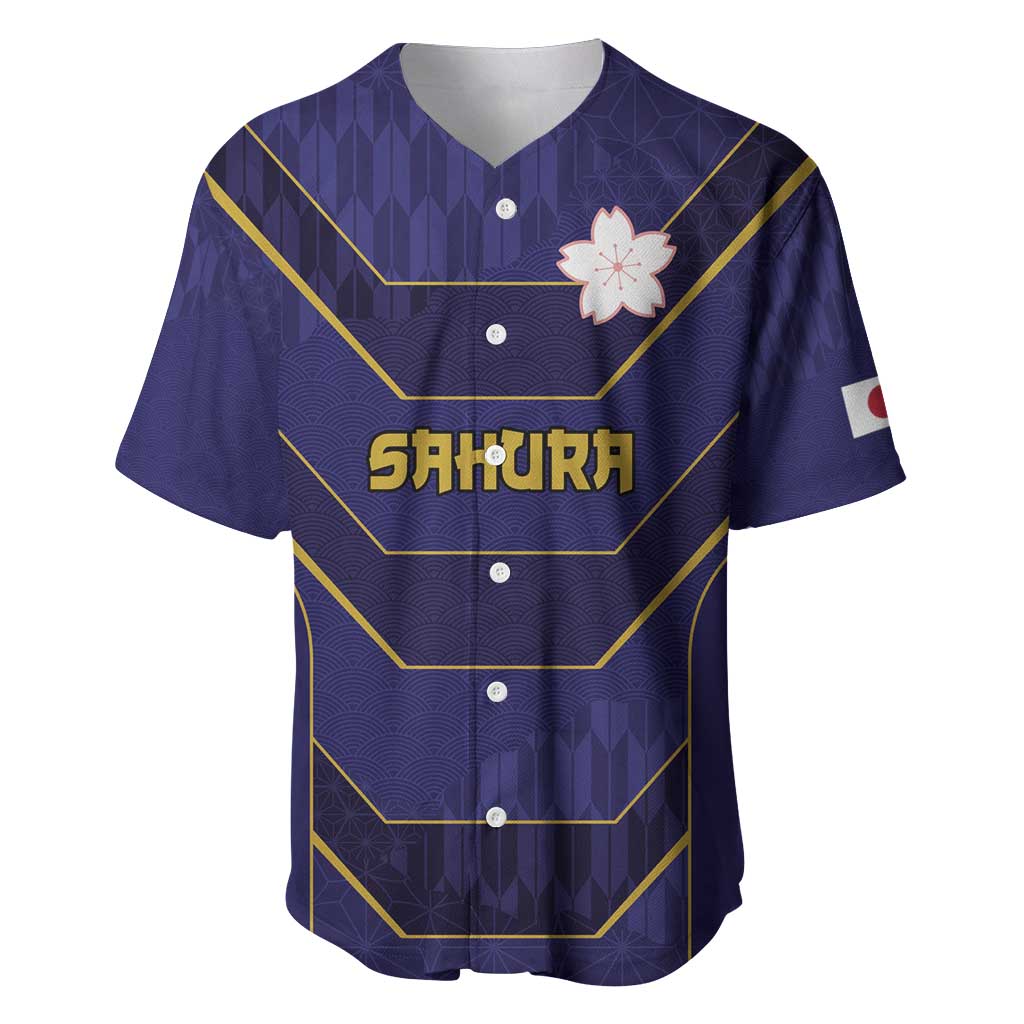 Japan Pacific Rugby 2022-23 Custom Baseball Jersey Blue Sakura Japanese Wave Pattern