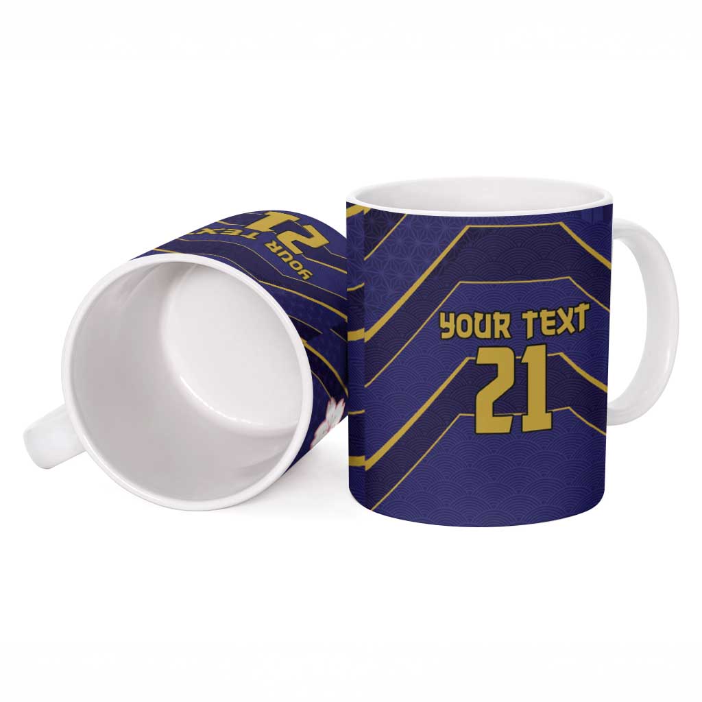 Japan Pacific Rugby 2022-23 Custom Ceramic Mug Blue Sakura Japanese Wave Pattern - Polynesian Pride