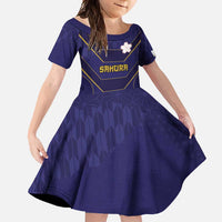 Japan Pacific Rugby 2022-23 Custom Family Matching Mermaid Dress and Hawaiian Shirt Blue Sakura Japanese Wave Pattern LT9 Daughter's Dress Blue - Polynesian Pride