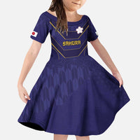 Japan Pacific Rugby 2022-23 Custom Family Matching Off Shoulder Maxi Dress and Hawaiian Shirt Blue Sakura Japanese Wave Pattern LT9 Daughter's Dress Blue - Polynesian Pride