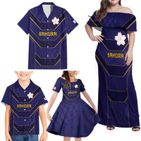 Japan Pacific Rugby 2022-23 Custom Family Matching Off Shoulder Maxi Dress and Hawaiian Shirt Blue Sakura Japanese Wave Pattern LT9 - Polynesian Pride