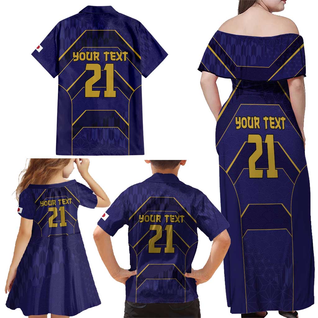 Japan Pacific Rugby 2022-23 Custom Family Matching Off Shoulder Maxi Dress and Hawaiian Shirt Blue Sakura Japanese Wave Pattern LT9 - Polynesian Pride