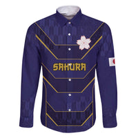 Japan Pacific Rugby 2022-23 Custom Family Matching Off Shoulder Maxi Dress and Hawaiian Shirt Blue Sakura Japanese Wave Pattern LT9 Dad's Shirt - Long Sleeve Blue - Polynesian Pride