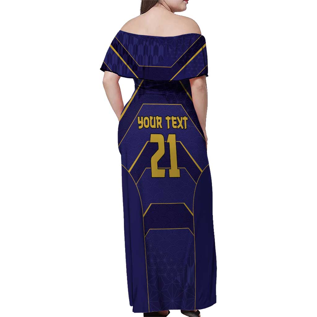 Japan Pacific Rugby 2022-23 Custom Family Matching Off Shoulder Maxi Dress and Hawaiian Shirt Blue Sakura Japanese Wave Pattern LT9 - Polynesian Pride