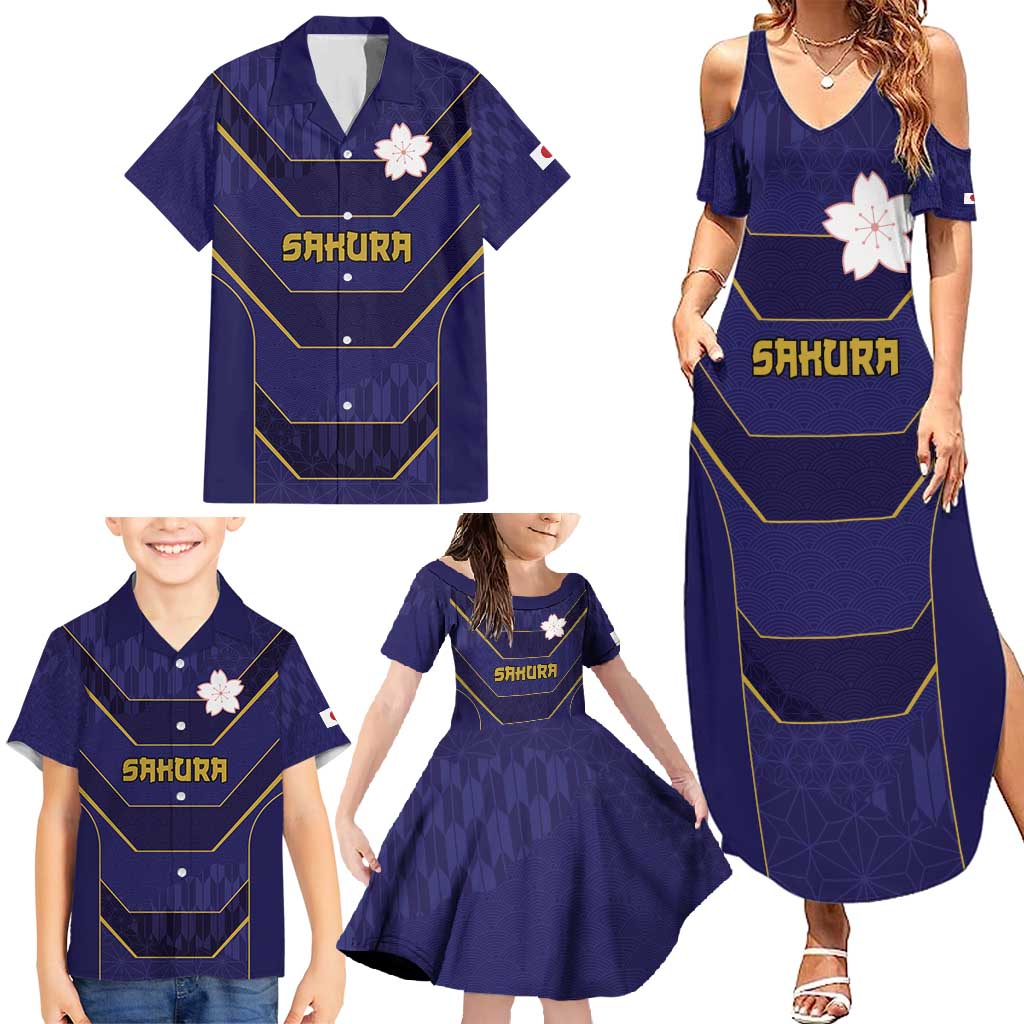 Japan Pacific Rugby 2022-23 Custom Family Matching Summer Maxi Dress and Hawaiian Shirt Blue Sakura Japanese Wave Pattern