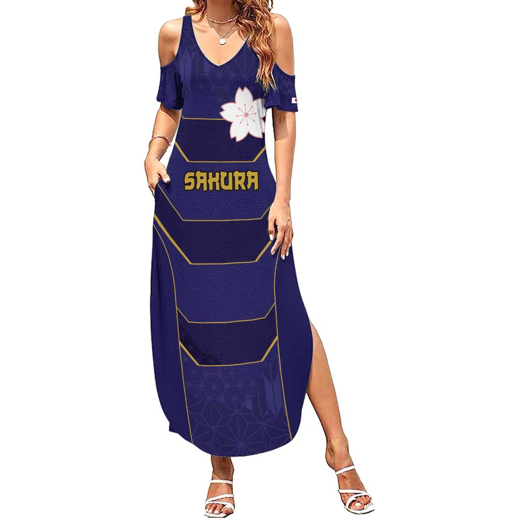 Japan Pacific Rugby 2022-23 Custom Family Matching Summer Maxi Dress and Hawaiian Shirt Blue Sakura Japanese Wave Pattern LT9 Mom's Dress Blue - Polynesian Pride