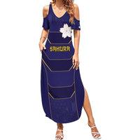 Japan Pacific Rugby 2022-23 Custom Family Matching Summer Maxi Dress and Hawaiian Shirt Blue Sakura Japanese Wave Pattern LT9 Mom's Dress Blue - Polynesian Pride