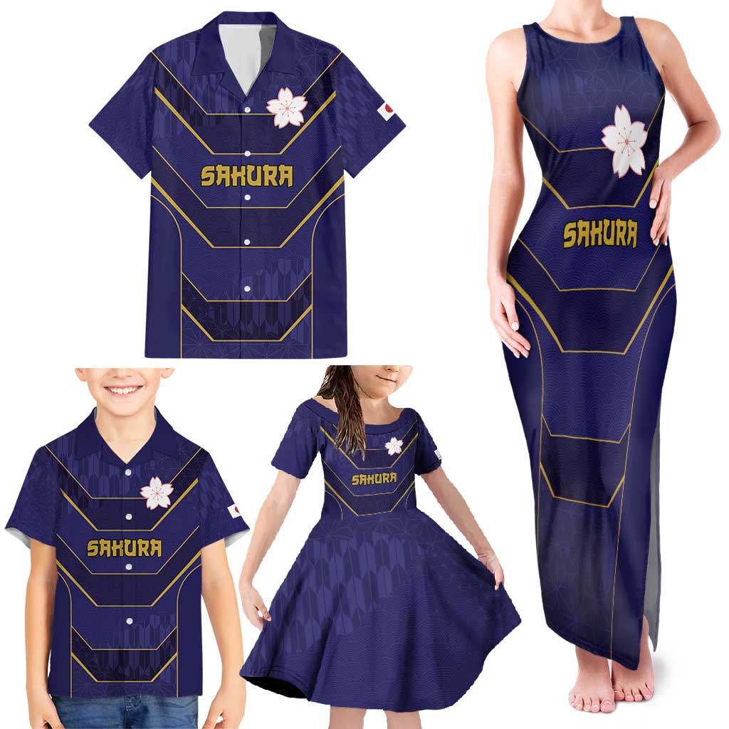 Japan Pacific Rugby 2022-23 Custom Family Matching Tank Maxi Dress and Hawaiian Shirt Blue Sakura Japanese Wave Pattern