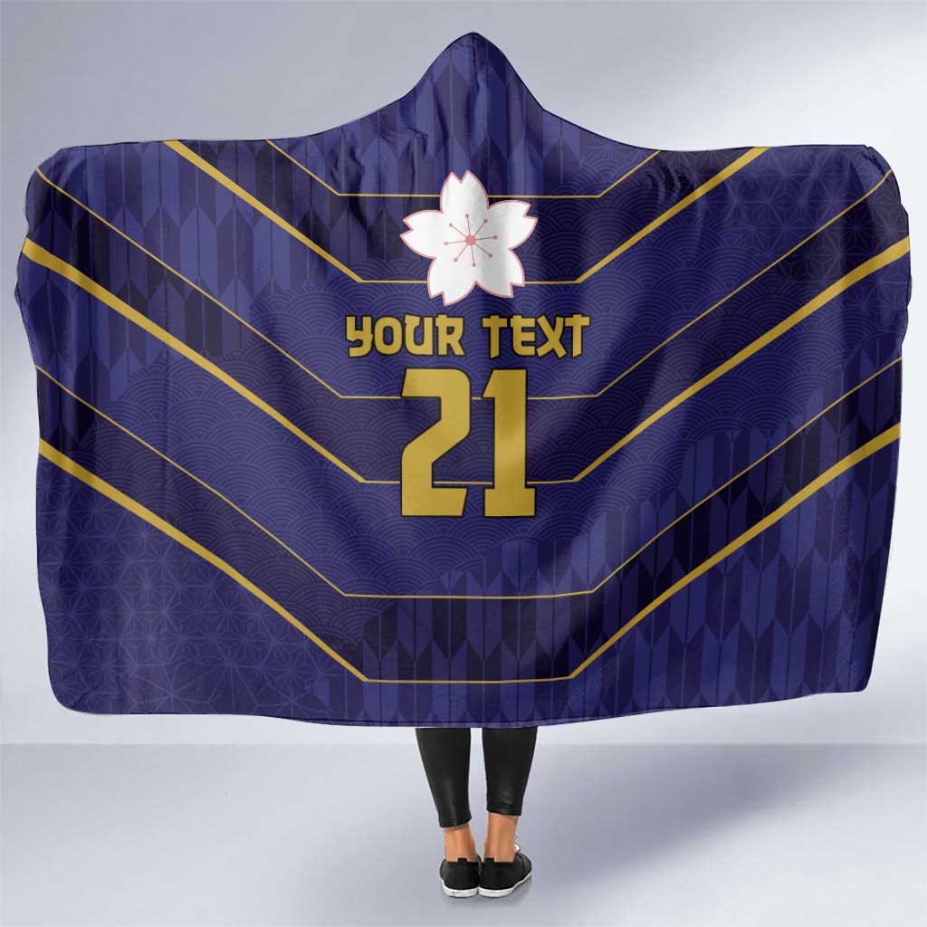 Japan Pacific Rugby 2022-23 Custom Hooded Blanket Blue Sakura Japanese Wave Pattern LT9 One Size Blue - Polynesian Pride