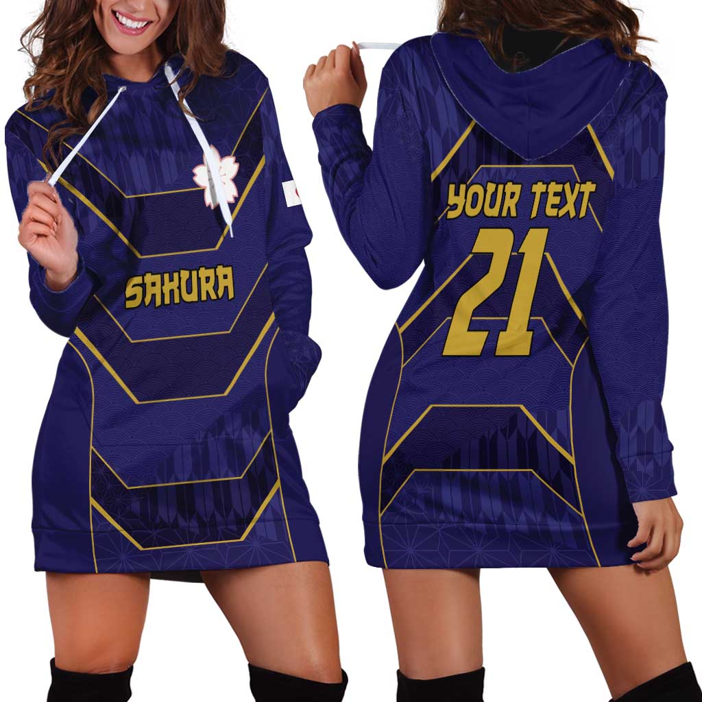 Japan Pacific Rugby 2022-23 Custom Hoodie Dress Blue Sakura Japanese Wave Pattern