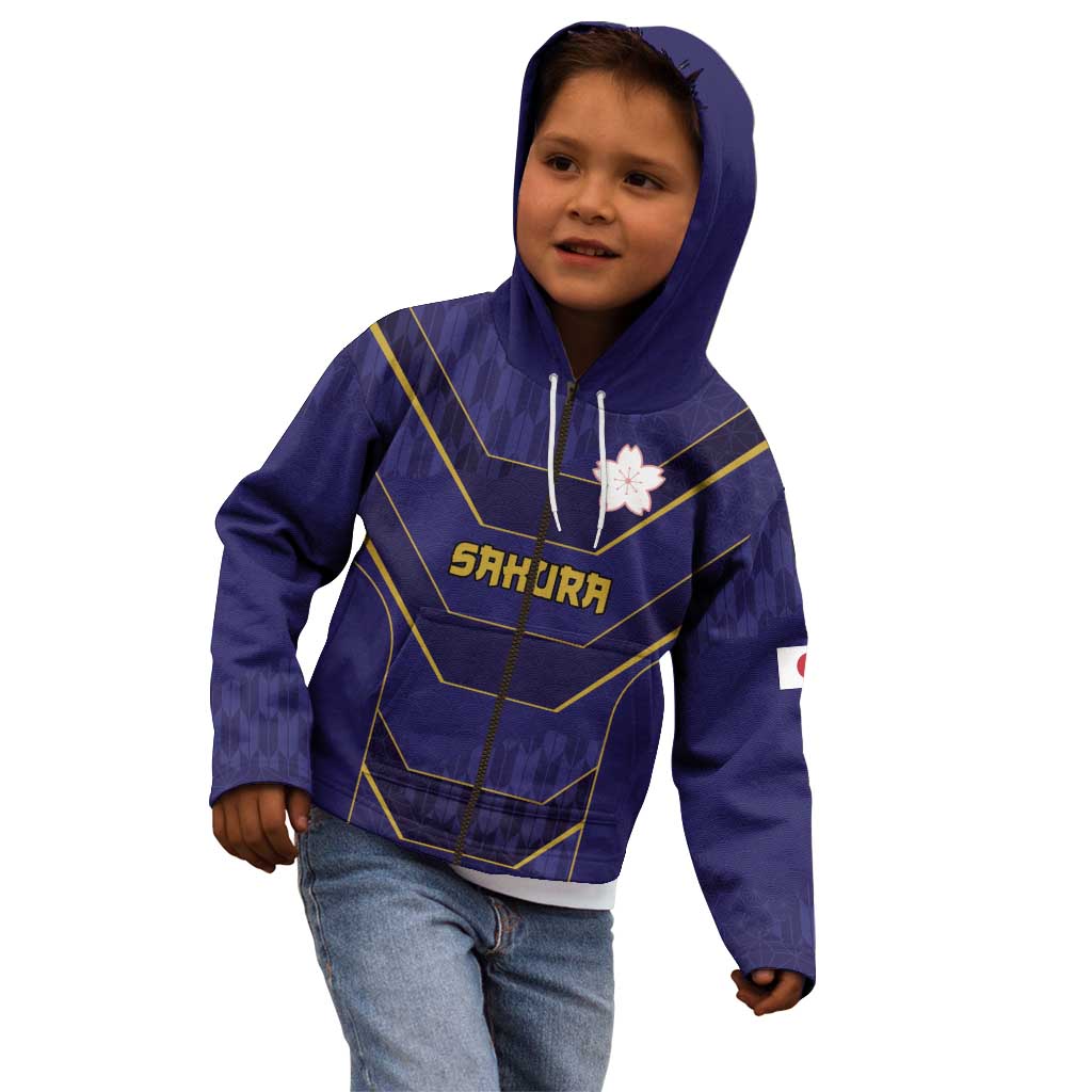 Japan Pacific Rugby 2022-23 Custom Kid Hoodie Blue Sakura Japanese Wave Pattern