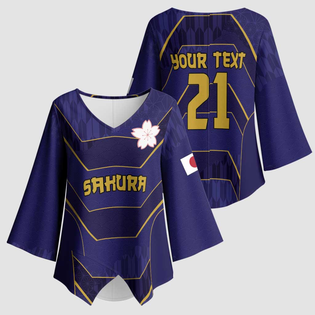 Japan Pacific Rugby 2022-23 Custom Kimono Sleeve Blouse Blue Sakura Japanese Wave Pattern - Polynesian Pride
