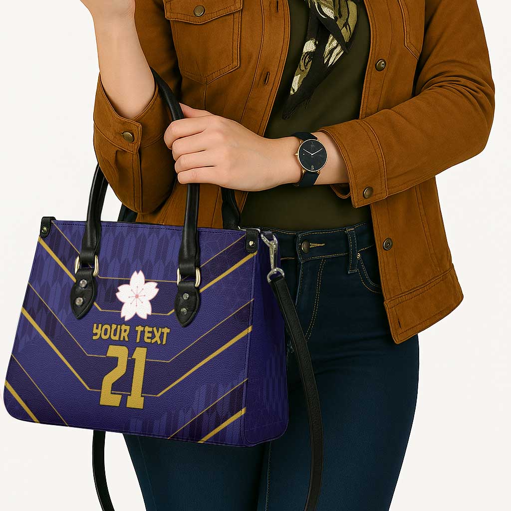 Japan Pacific Rugby 2022-23 Custom Leather Bag Blue Sakura Japanese Wave Pattern - Polynesian Pride