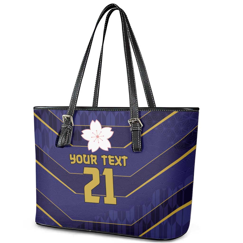 Japan Pacific Rugby 2022-23 Custom Leather Tote Bag Blue Sakura Japanese Wave Pattern